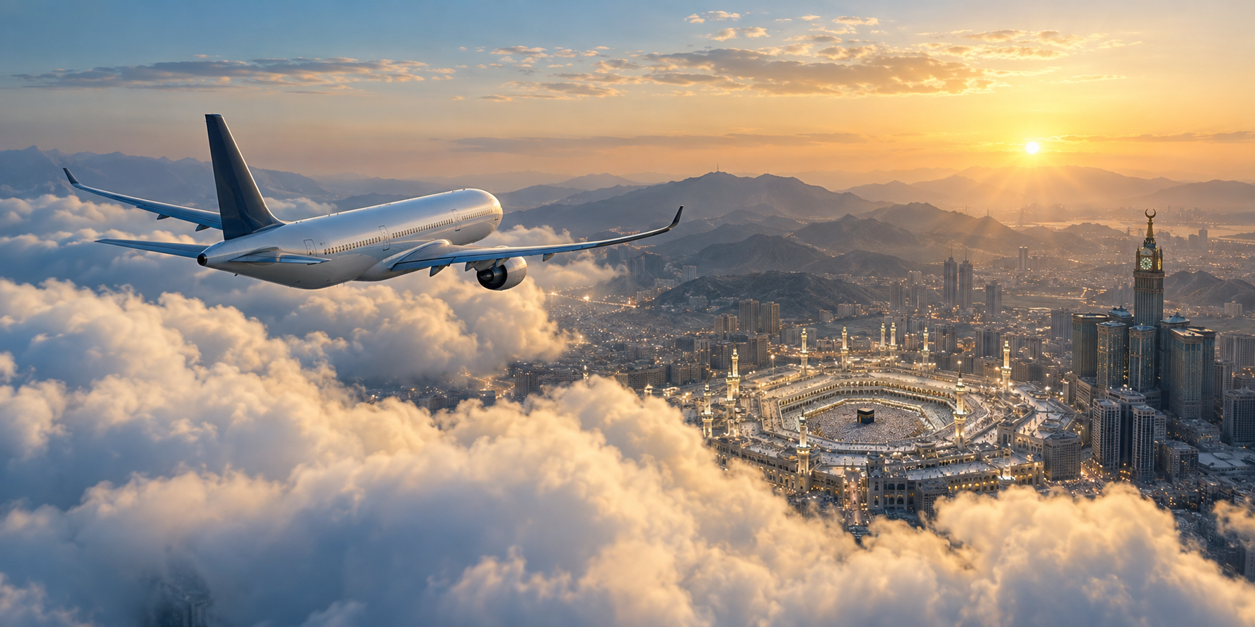 طائرة فوق مكة عند الشروق